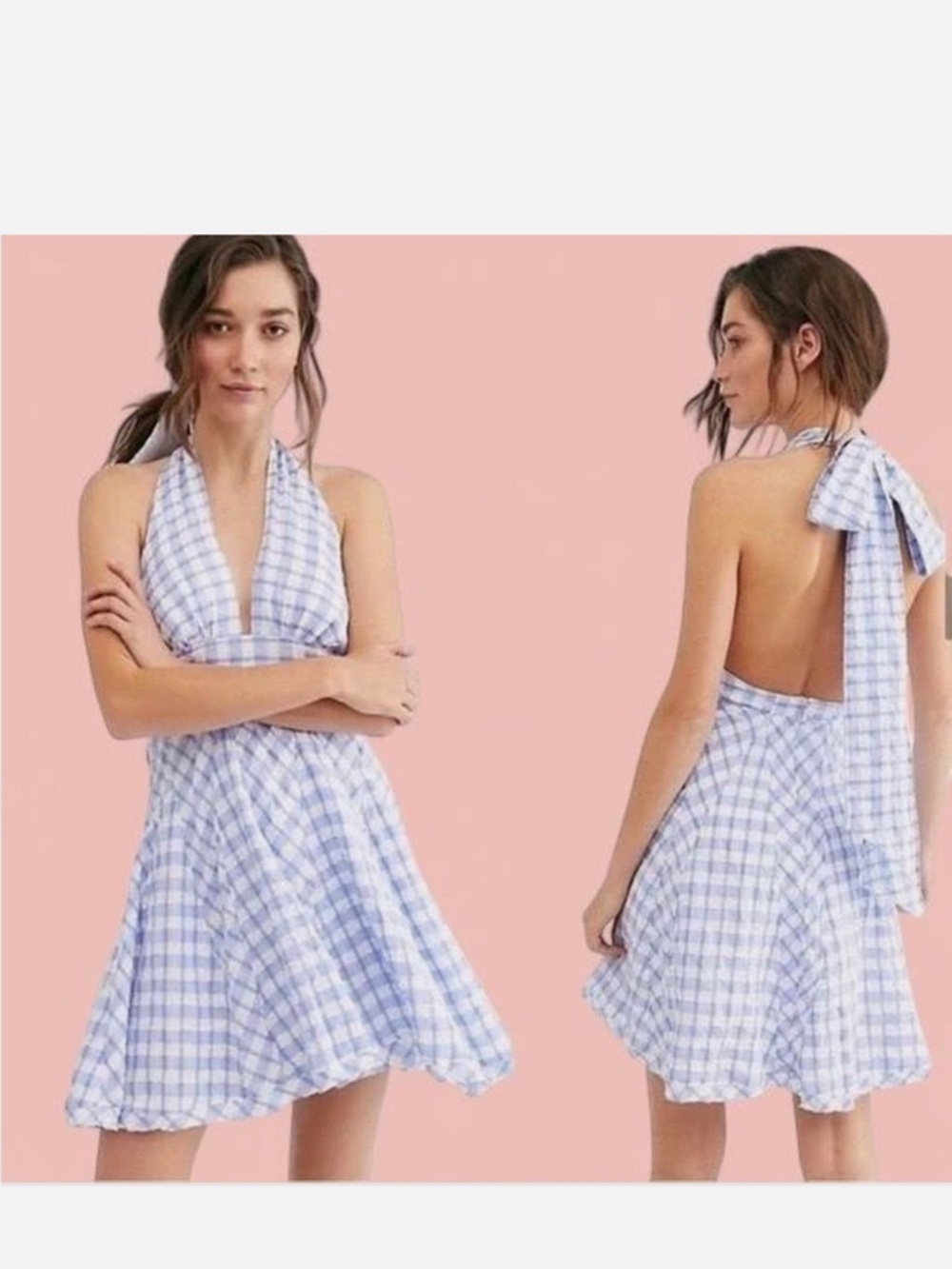 Free people Do The Twist Mini Halter Dress in Blue Combo